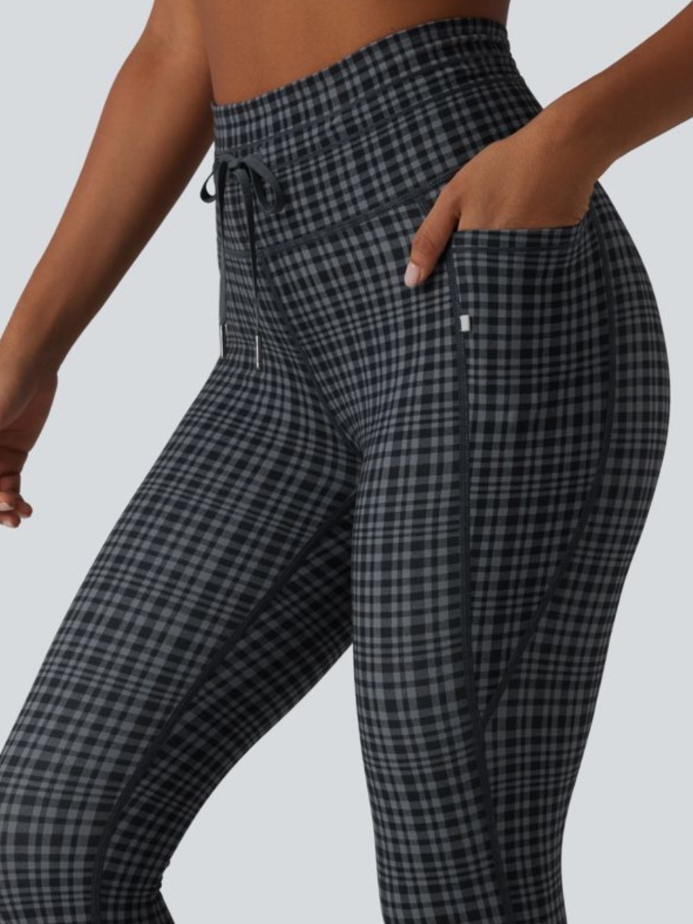 Halara UltraSculpt Check Plaid High Waist Drawstring Yoga Crop Leggings L - Picture 3 of 15